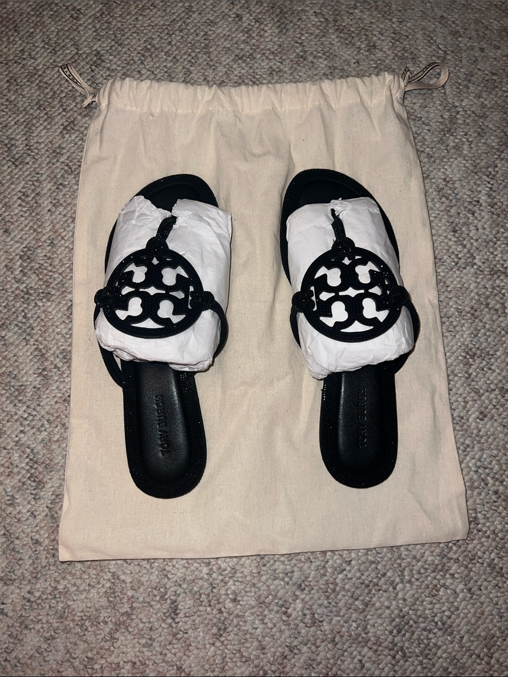 Tory Burch Black Rhinestone Pave Miller Sandals